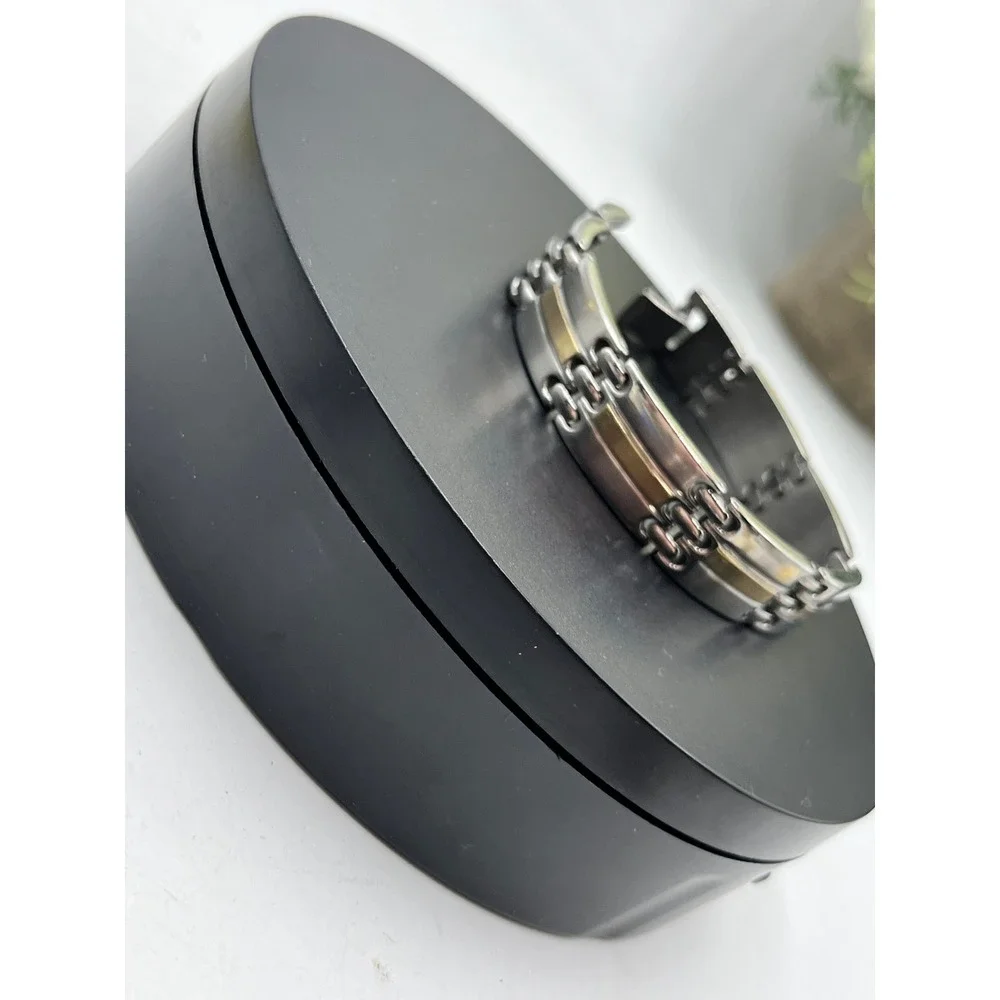 Designer Signed Stainless Steel and‎ 14K Yellow Gold Accents Bracelet